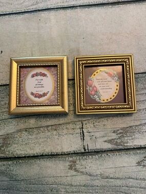 Tiny mini Vintage 1997 & 1998 Heartfelt collection 2 scripture 4x4 gold frames.